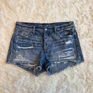 American Eagle Outfitters Hi-Rise Festival Midi Distress Ripped Denim Shorts 10